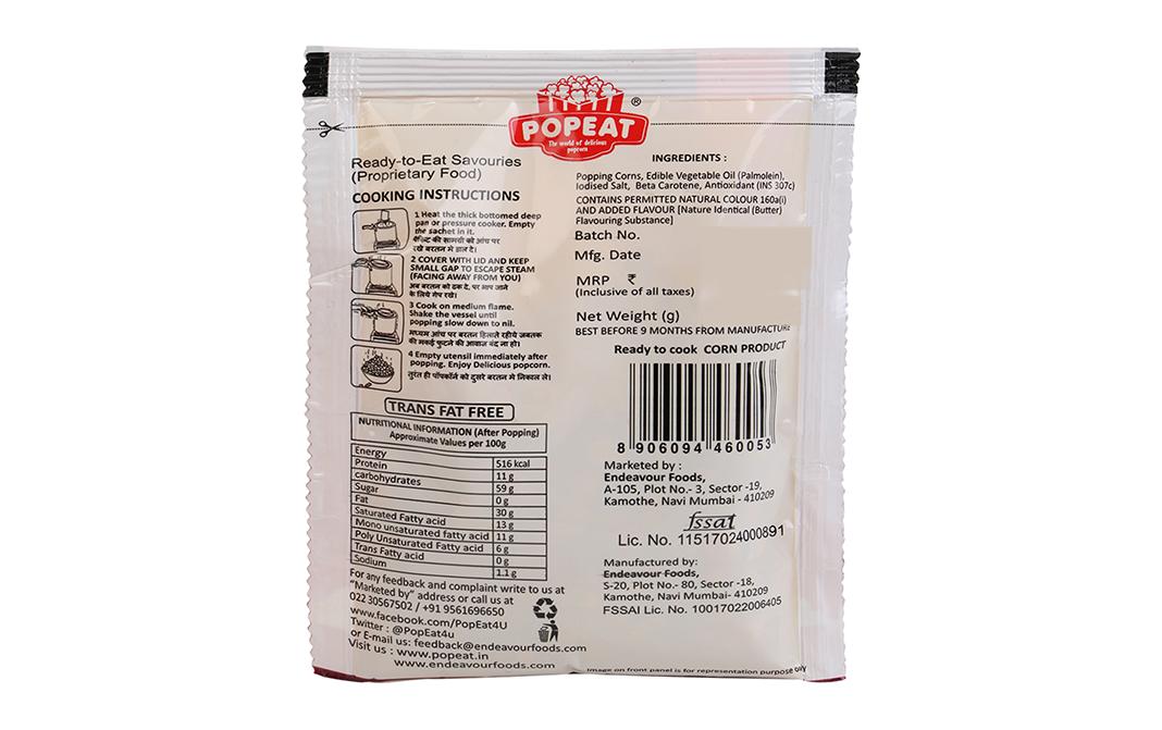 PopEat Delicious Popcorn Butter Delight Flavour   Pack  90 grams